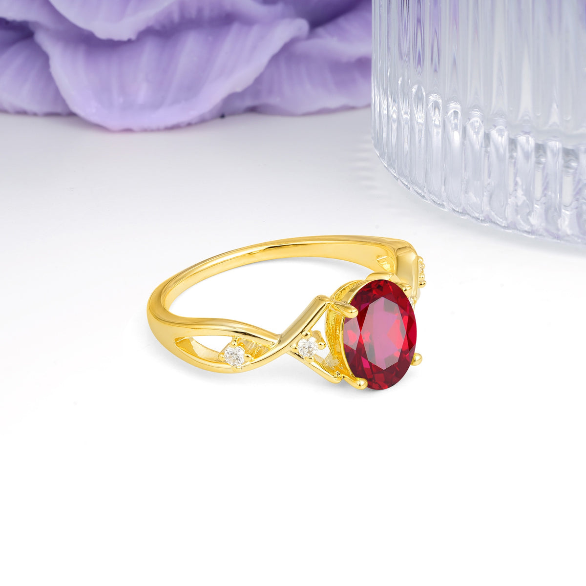 Classic Twisted Luxury 4-Prong Oval Cut Ruby Engagement Ring - Additional view
