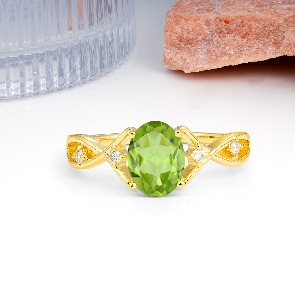 Classic Twisted Luxury 4-Prong Oval Cut Peridot Engagement Ring - Additional view