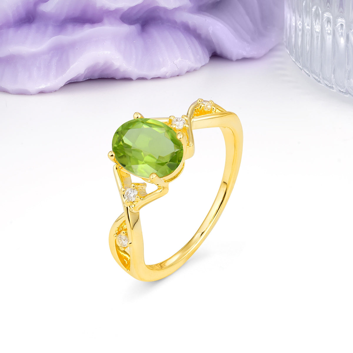 Classic Twisted Luxury 4-Prong Oval Cut Peridot Engagement Ring - Additional view