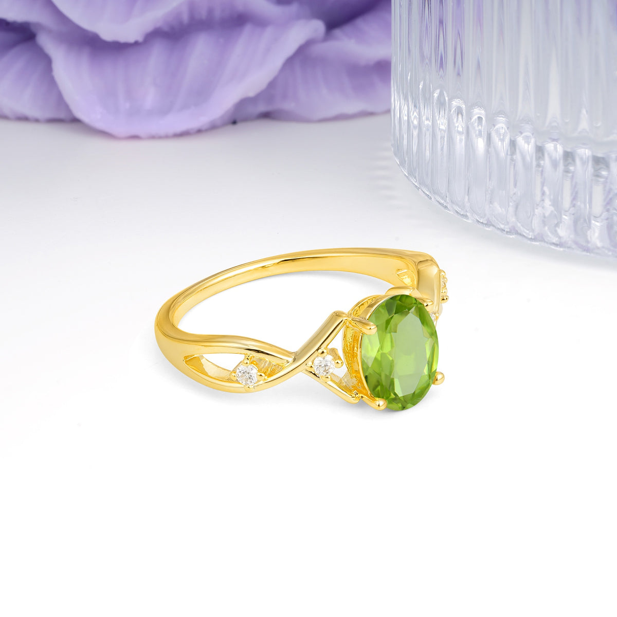 Classic Twisted Luxury 4-Prong Oval Cut Peridot Engagement Ring - Additional view