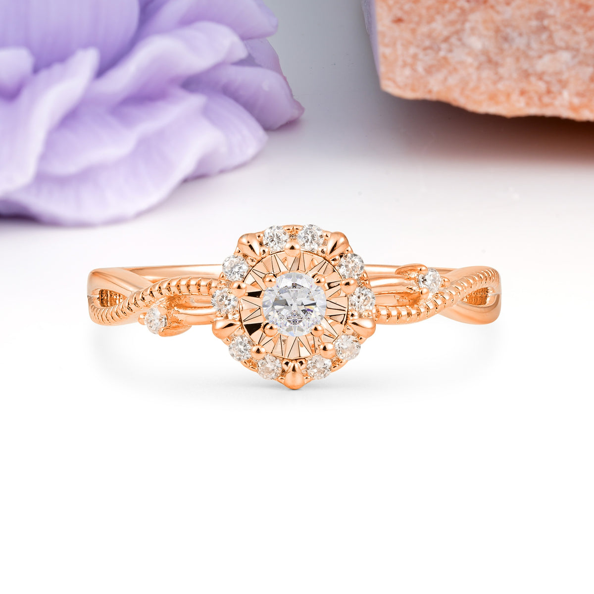 Unique, Luxurious, Twisted 4-Prong Round Cut Moissanite Engagement Ring - Additional view