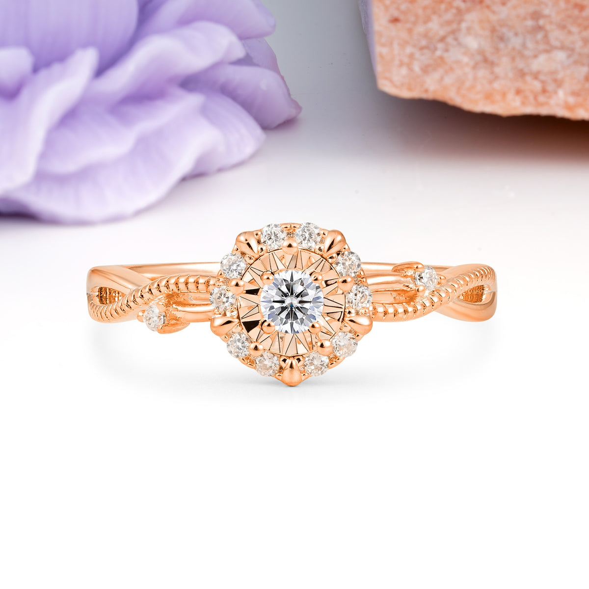 Unique, Luxurious, Twisted 4-Prong Round Cut Lab Diamond Engagement Ring - Additional view