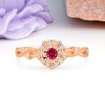 Unique, Luxurious, Twisted 4-Prong Round Cut Ruby Engagement Ring - Additional view