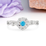 Unique, Luxurious, Twisted 4-Prong Round Cut Turquoise Engagement Ring - Additional view