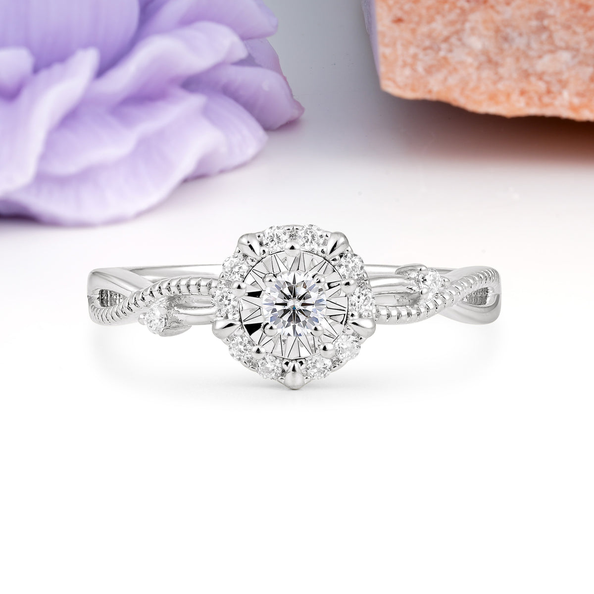 Unique, Luxurious, Twisted 4-Prong Round Cut Lab Diamond Engagement Ring - Additional view