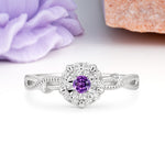 Unique, Luxurious, Twisted 4-Prong Round Cut Amethyst Engagement Ring - Additional view