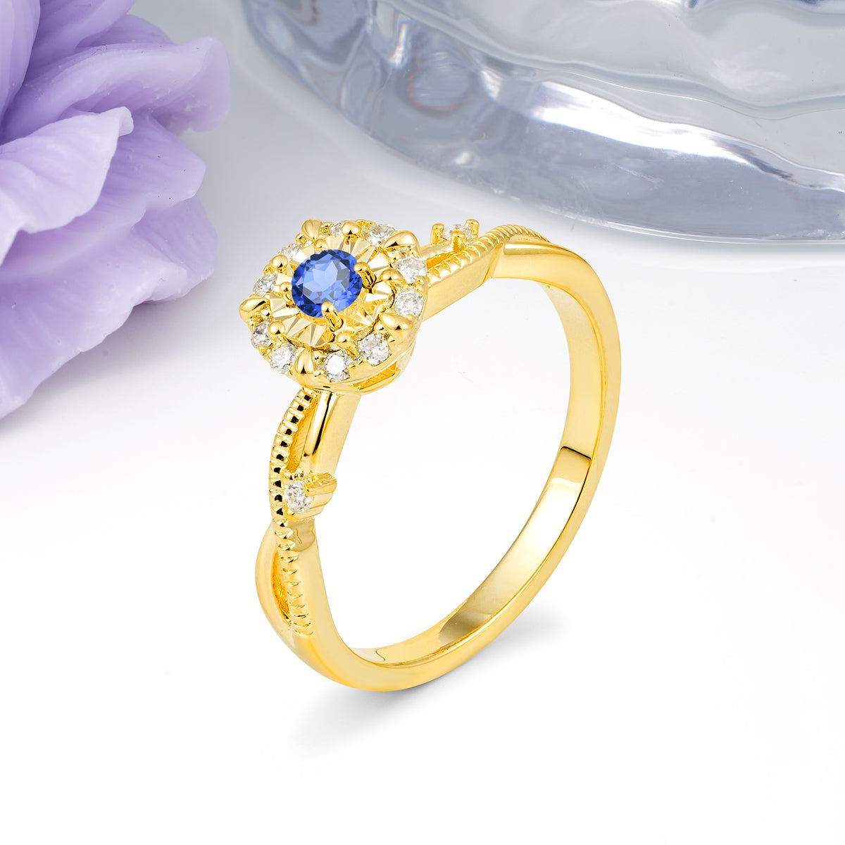 Unique, Luxurious, Twisted 4-Prong Round Cut Sapphire Engagement Ring - Additional view