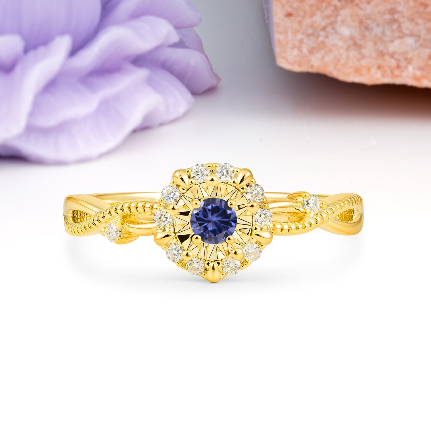 Unique, Luxurious, Twisted 4-Prong Round Cut Tanzanite Engagement Ring - Additional view