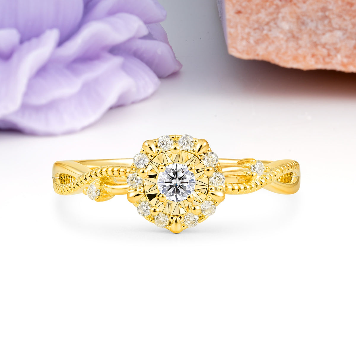 Unique, Luxurious, Twisted 4-Prong Round Cut Lab Diamond Engagement Ring - Additional view