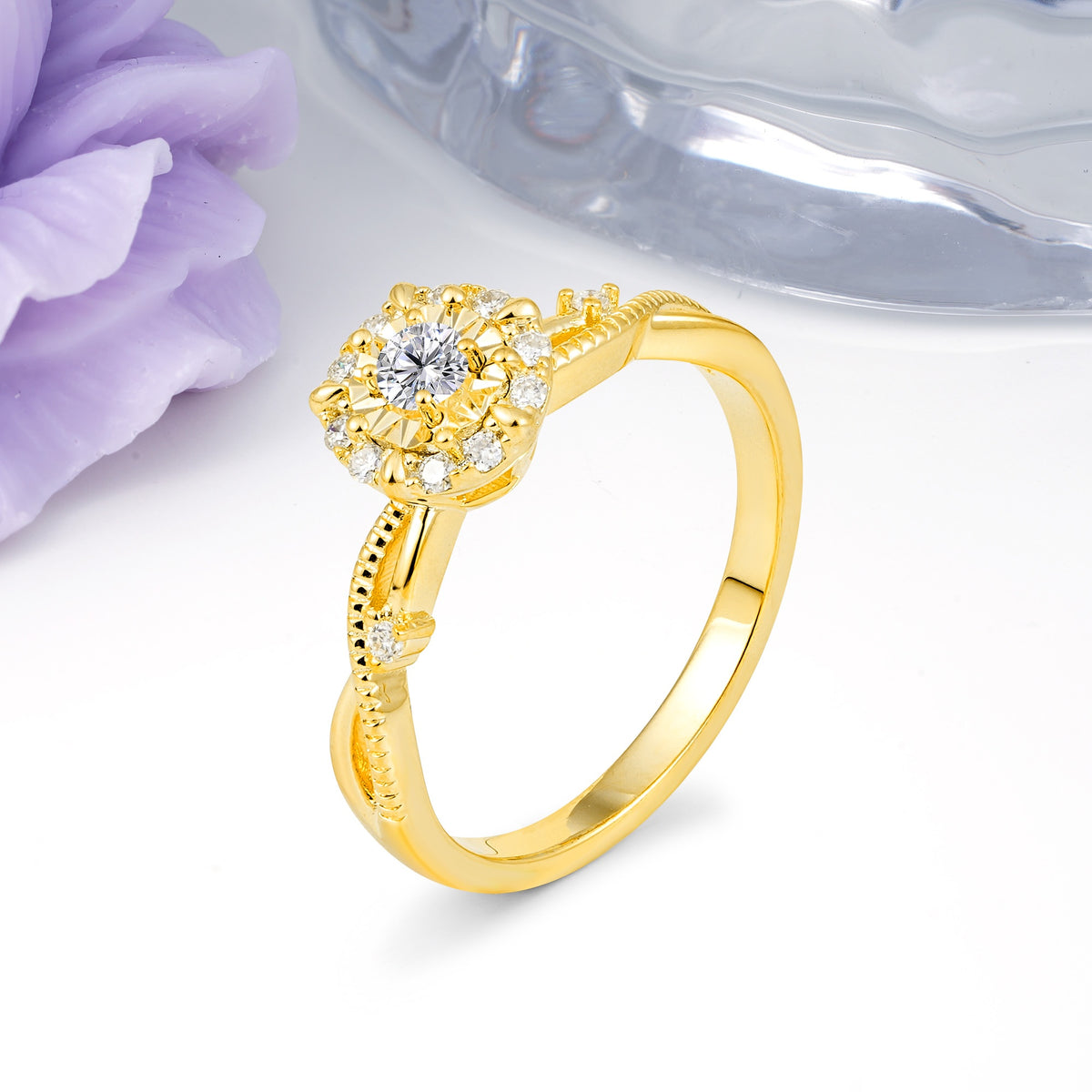 Unique, Luxurious, Twisted 4-Prong Round Cut Lab Diamond Engagement Ring - Additional view