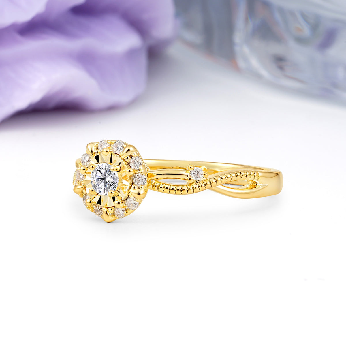 Unique, Luxurious, Twisted 4-Prong Round Cut Lab Diamond Engagement Ring - Additional view