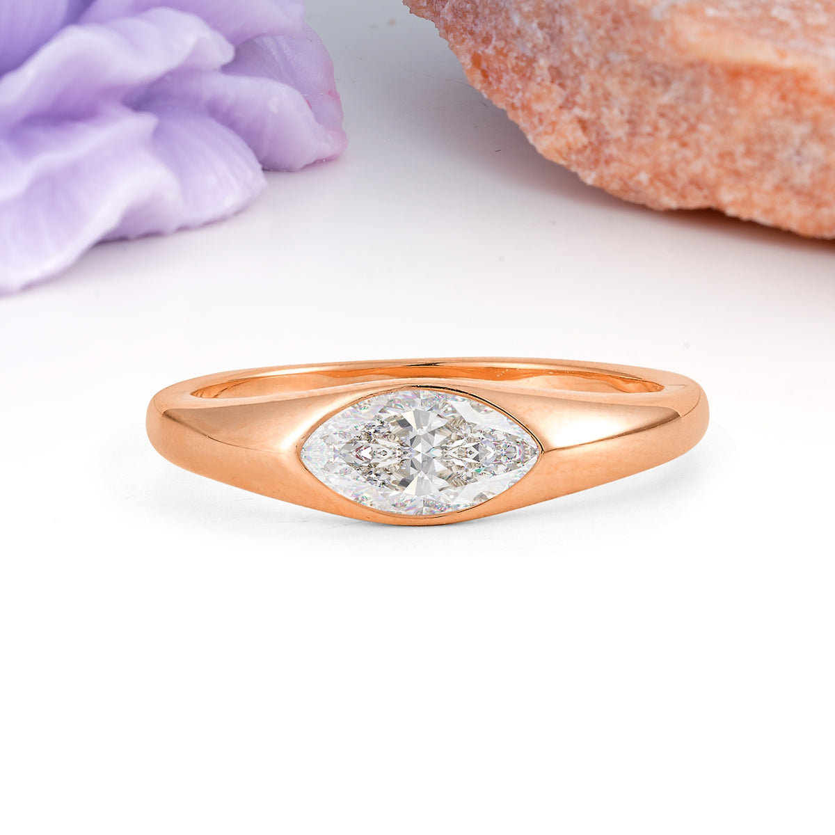 Unique Inset Marquise Cut Moissanite Engagement Ring - Additional view