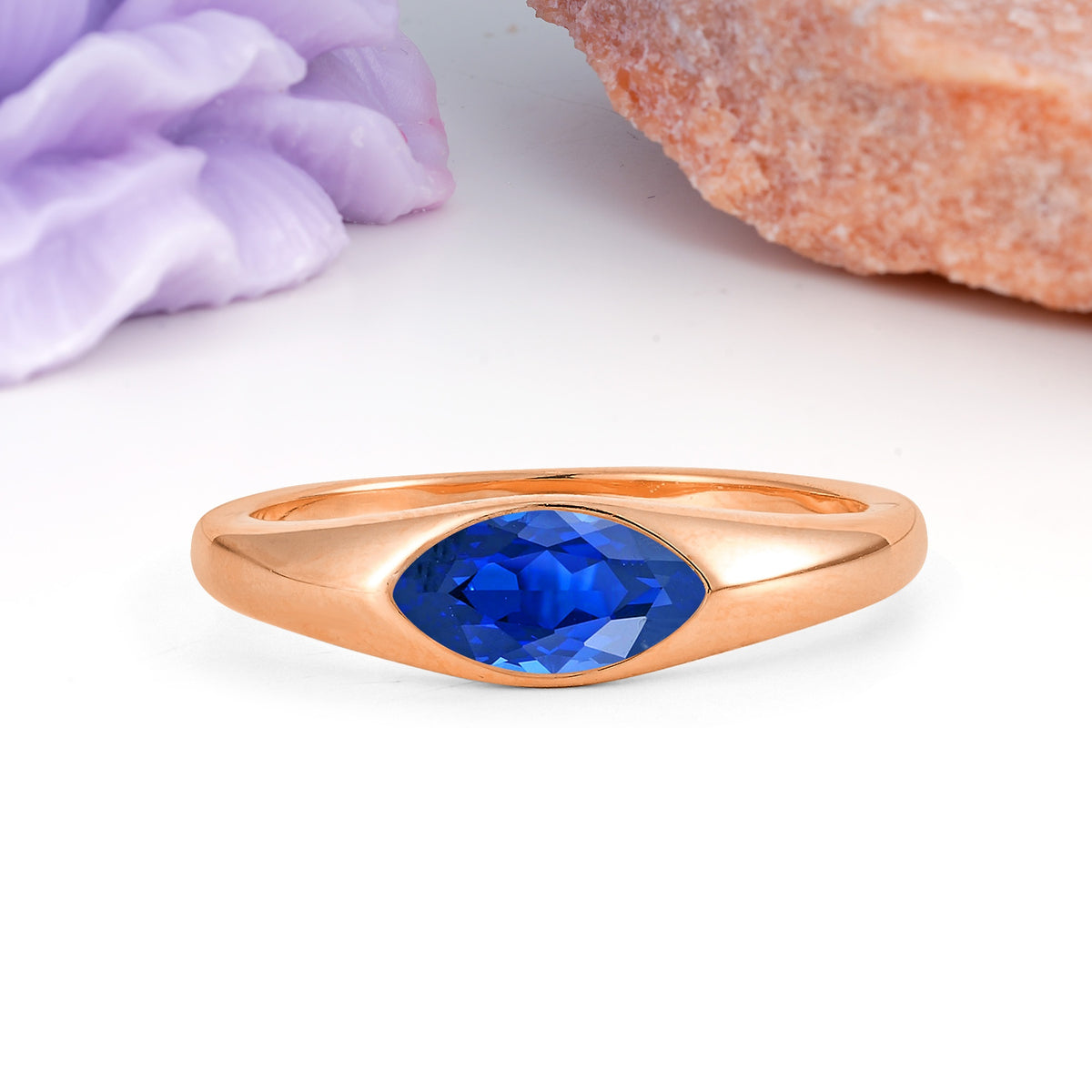 Unique Inset Marquise Cut Sapphire Engagement Ring - Additional view