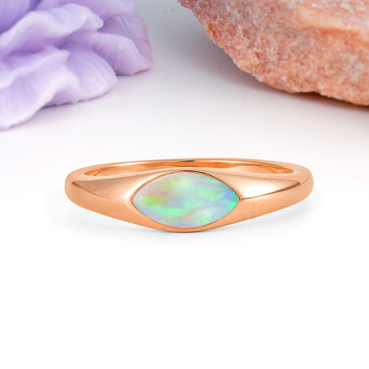 Unique Inset Marquise Cut Fire Opal Engagement Ring - Additional view
