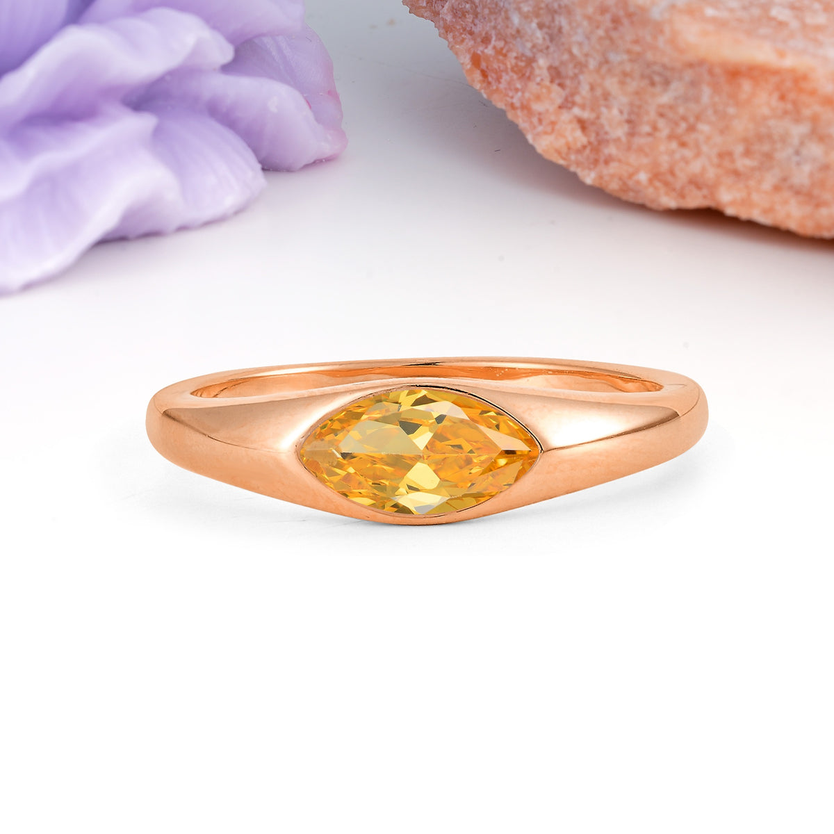 Unique Inset Marquise Cut Citrine Engagement Ring - Additional view