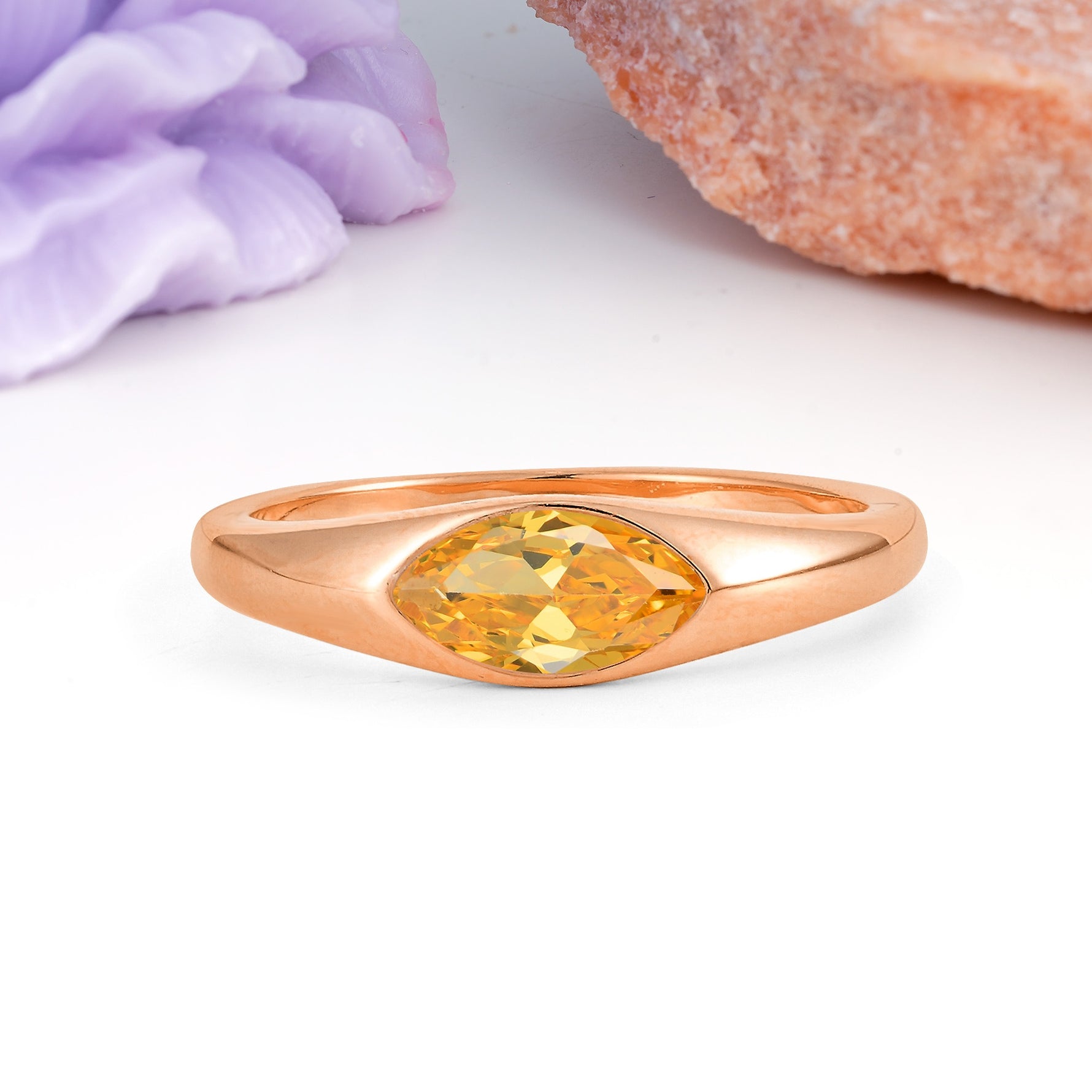 Unique Inset Marquise Cut Citrine Engagement Ring - Additional view