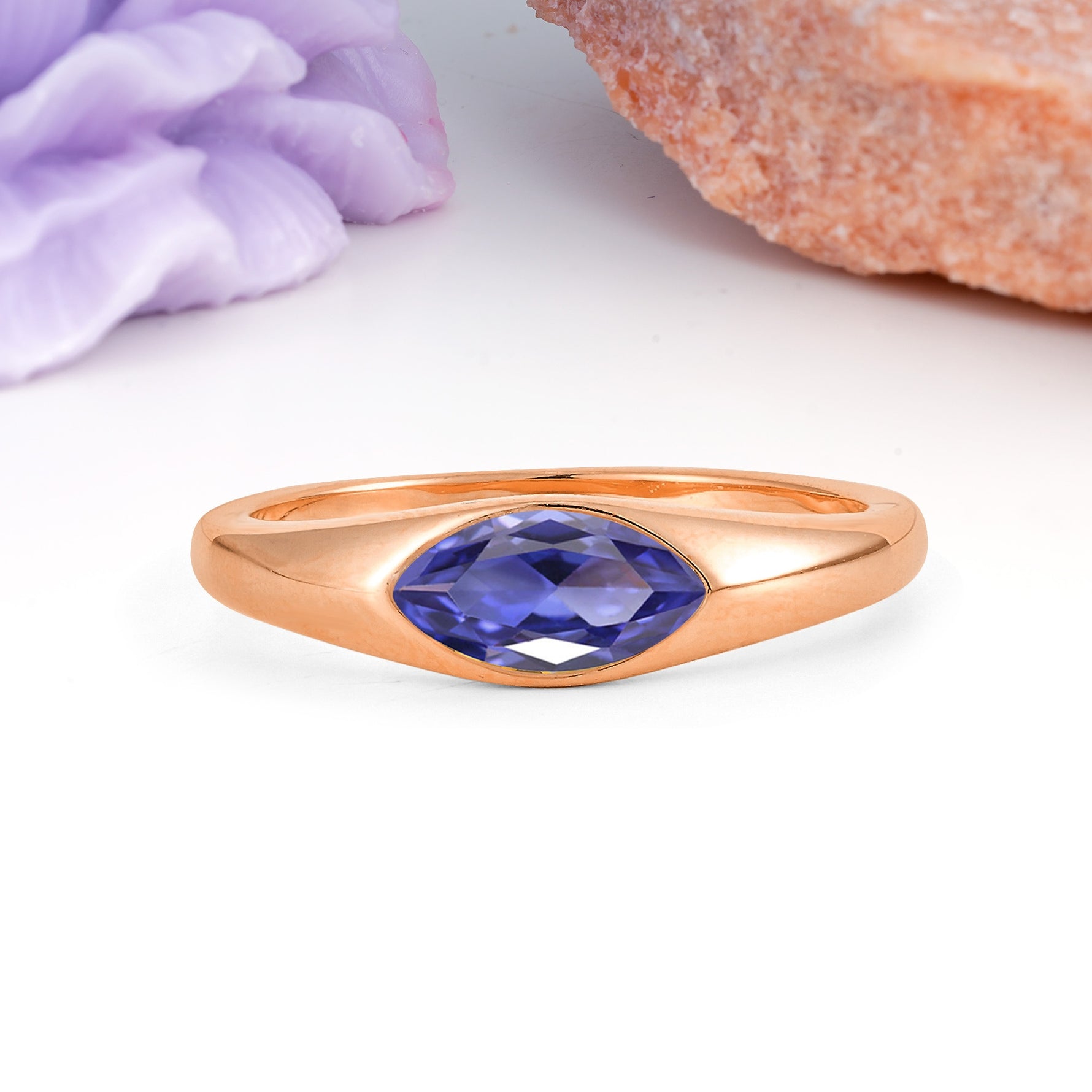 Unique Inset Marquise Cut Tanzanite Engagement Ring - Additional view