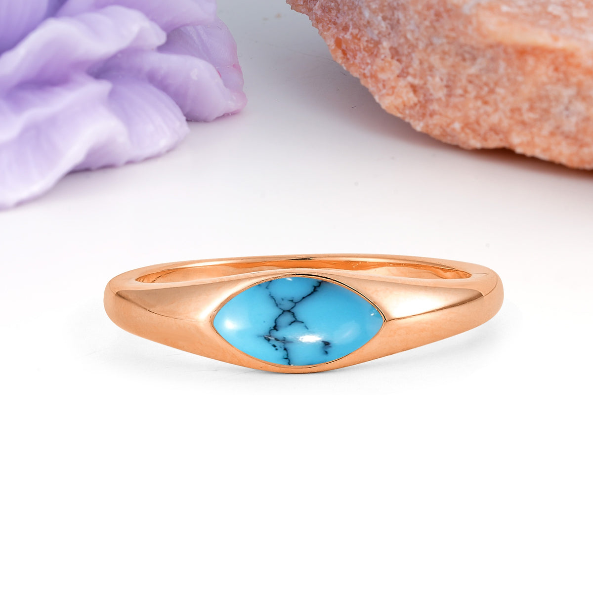 Unique Inset Marquise Cut Turquoise Engagement Ring - Additional view