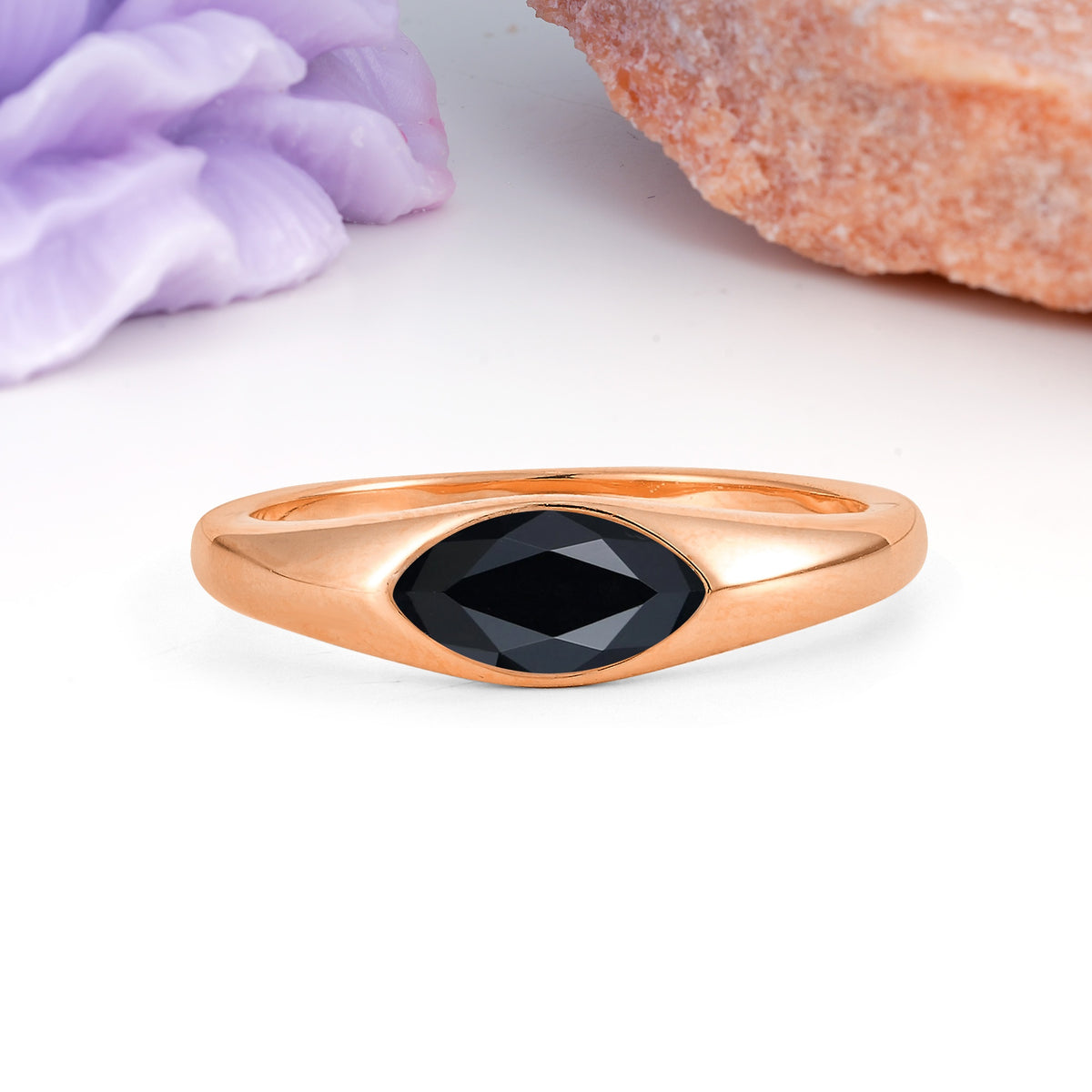 Unique Inset Marquise Cut Black Onyx Engagement Ring - Additional view