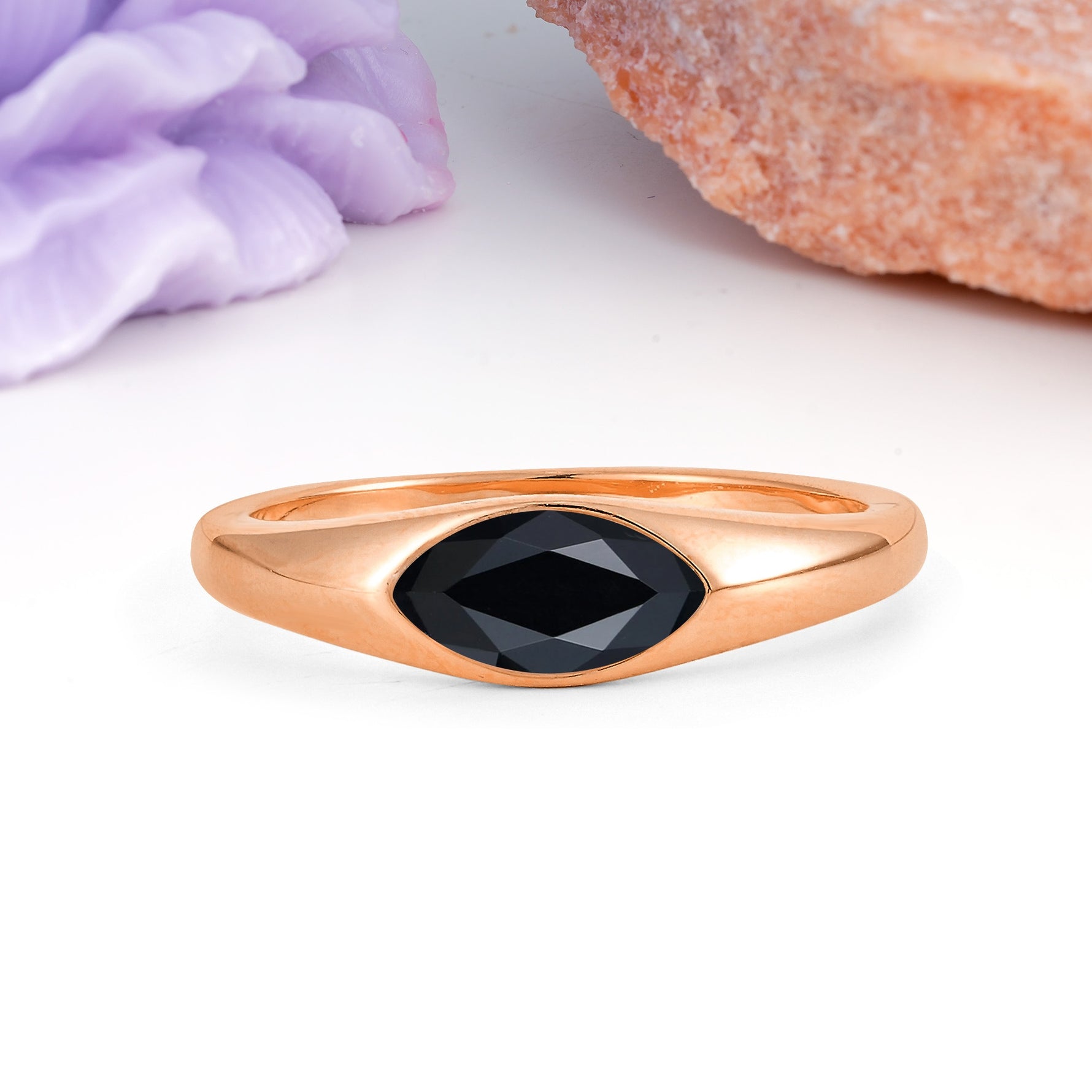 Unique Inset Marquise Cut Black Onyx Engagement Ring - Additional view