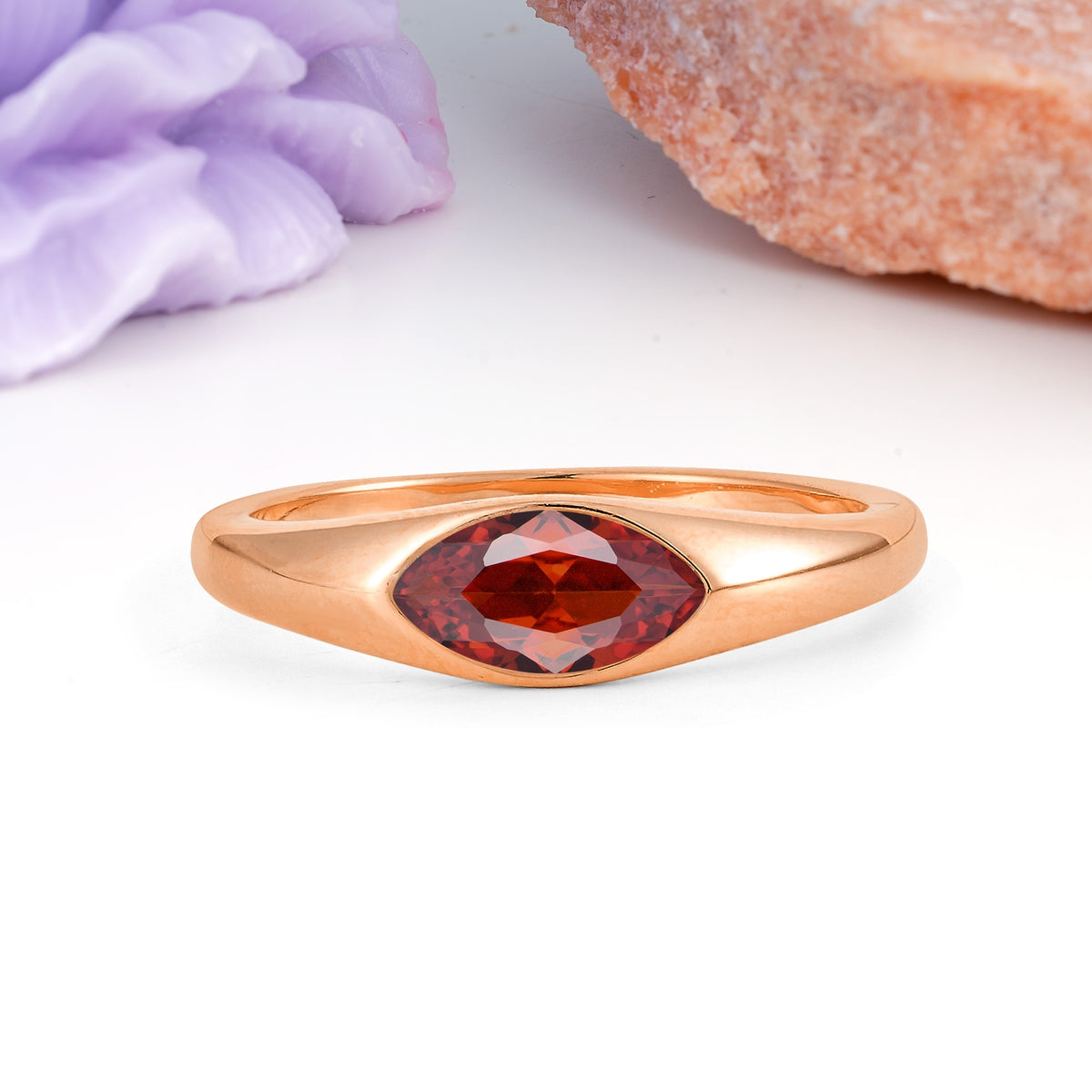 Unique Inset Marquise Cut Garnet Engagement Ring - Additional view