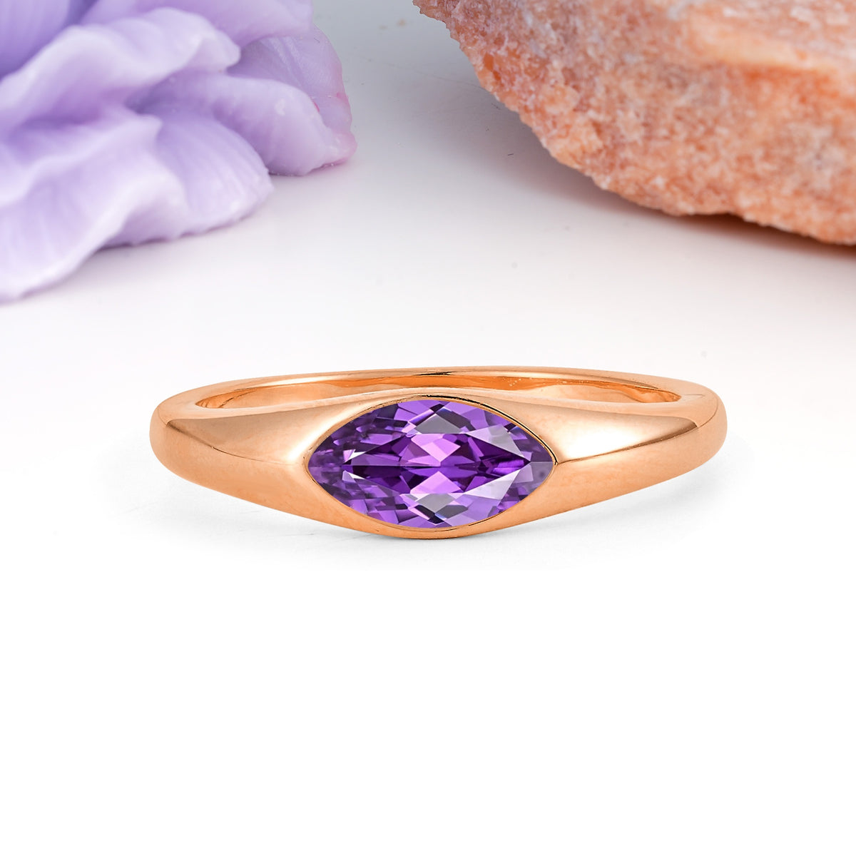 Unique Inset Marquise Cut Amethyst Engagement Ring - Additional view