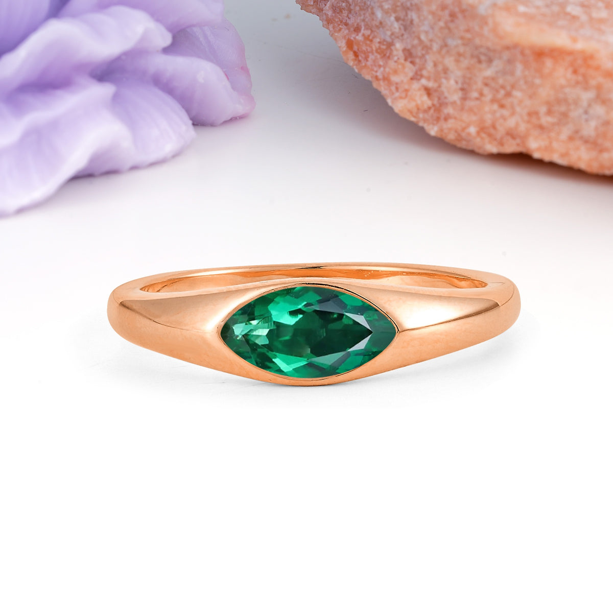 Unique Inset Marquise Cut Emerald Engagement Ring - Additional view