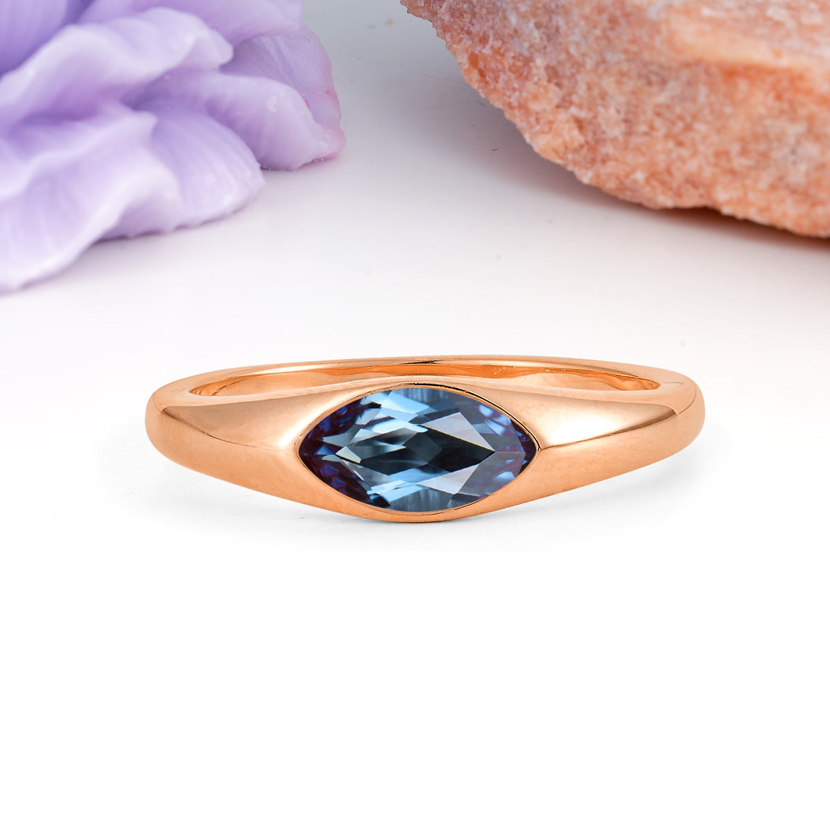 Unique Inset Marquise Cut Alexandrite Engagement Ring - Additional view