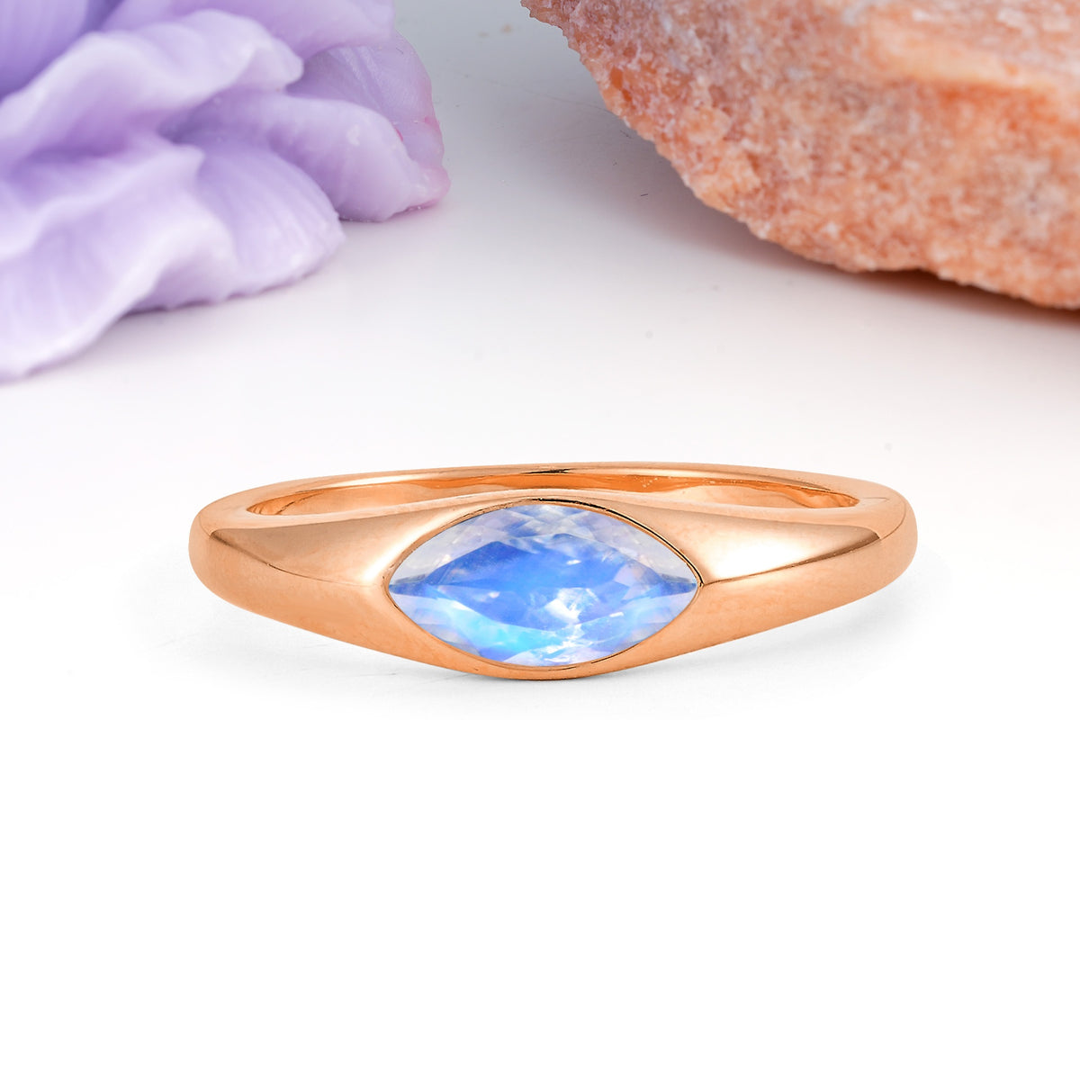 Unique Inset Marquise Cut Moonstone Engagement Ring - Additional view
