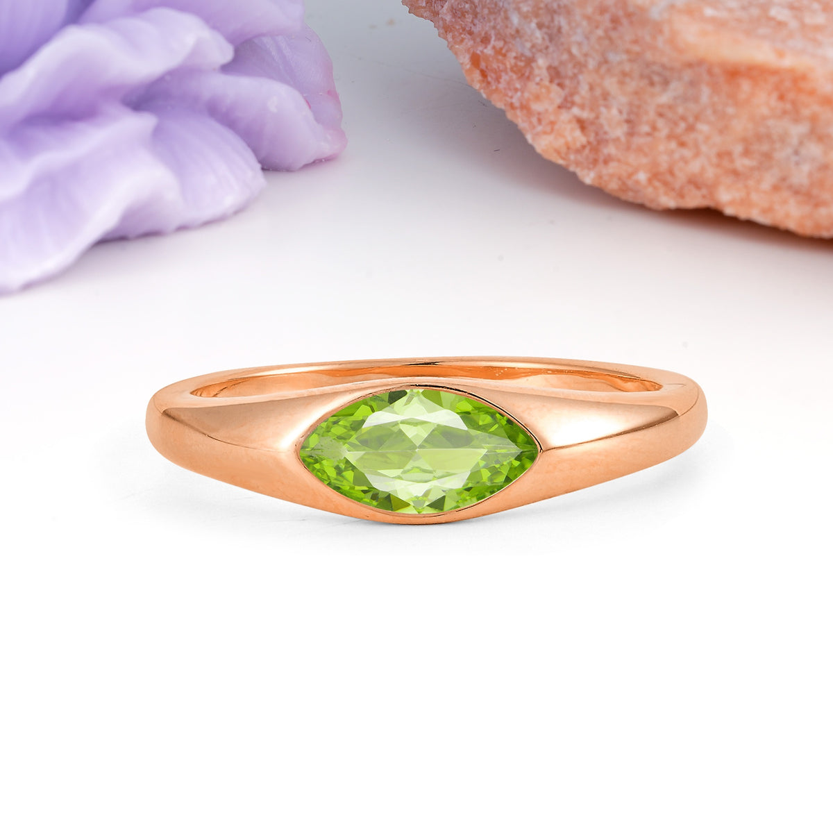 Unique Inset Marquise Cut Peridot Engagement Ring - Additional view