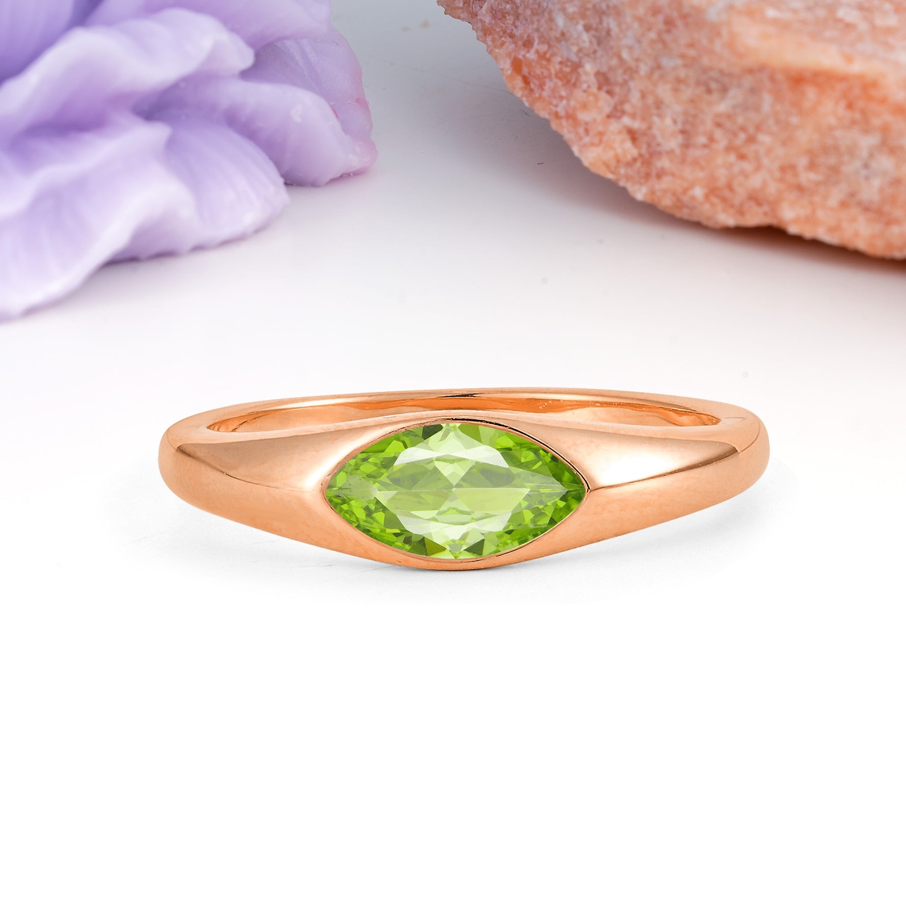 Unique Inset Marquise Cut Peridot Engagement Ring - Additional view