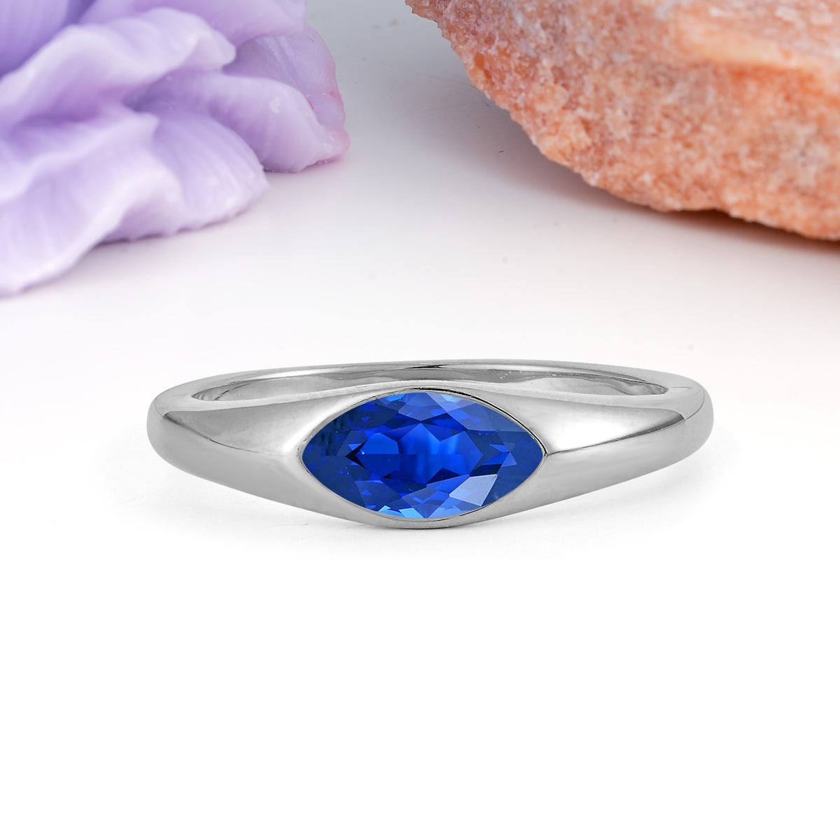 Unique Inset Marquise Cut Sapphire Engagement Ring - Additional view