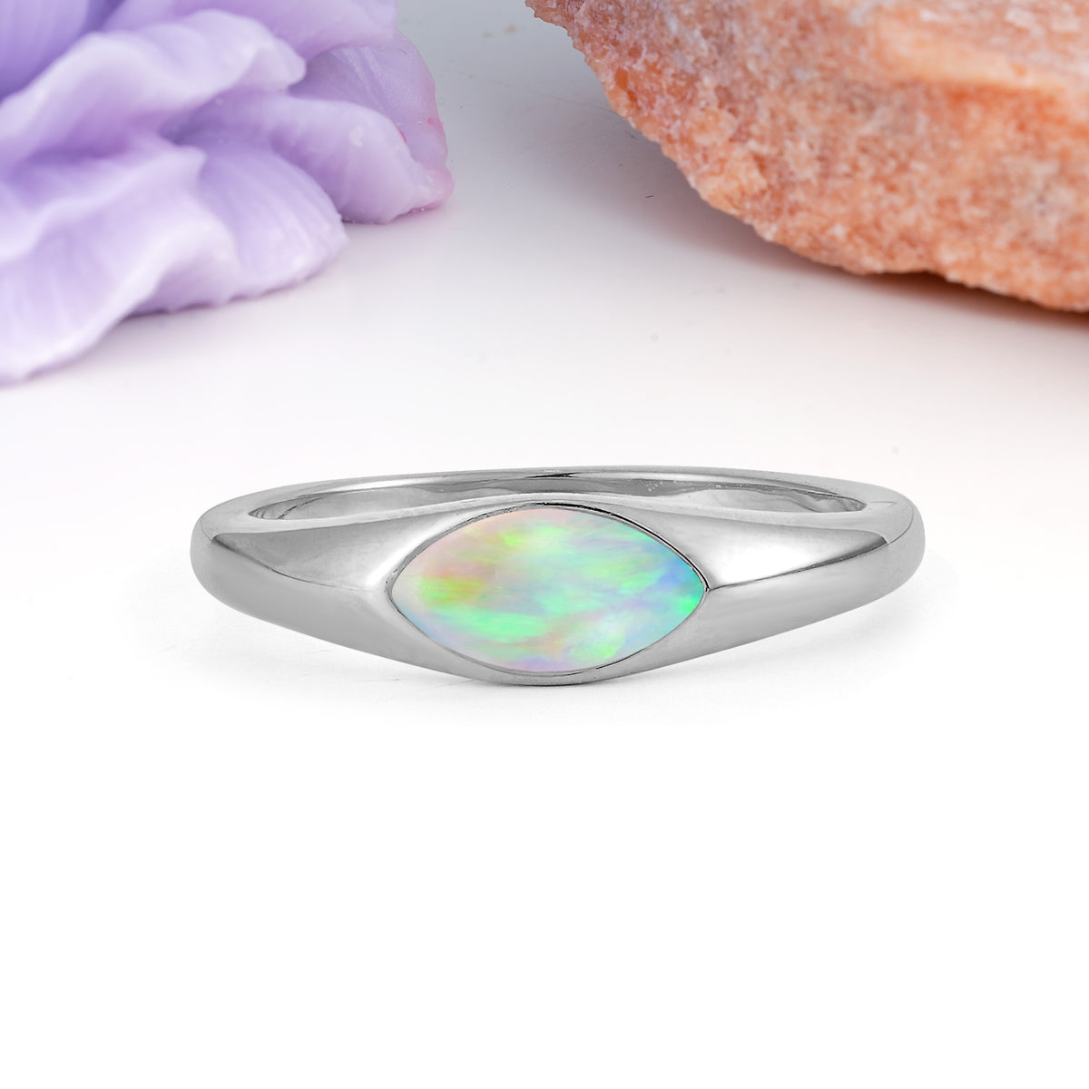Unique Inset Marquise Cut Fire Opal Engagement Ring - Additional view