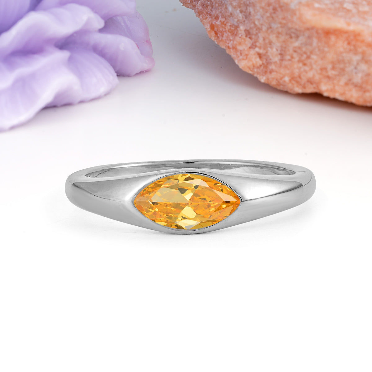 Unique Inset Marquise Cut Citrine Engagement Ring - Additional view