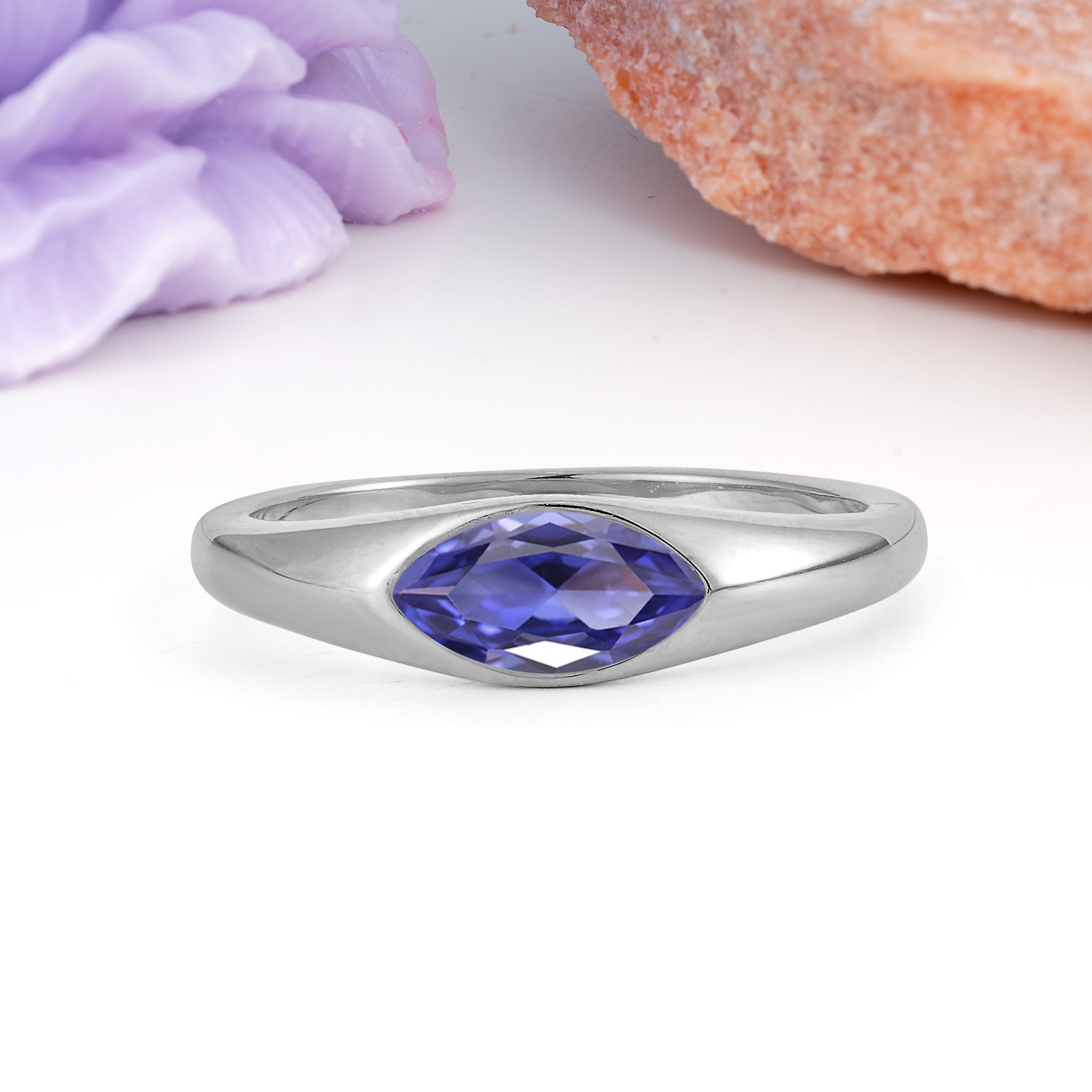 Unique Inset Marquise Cut Tanzanite Engagement Ring - Additional view
