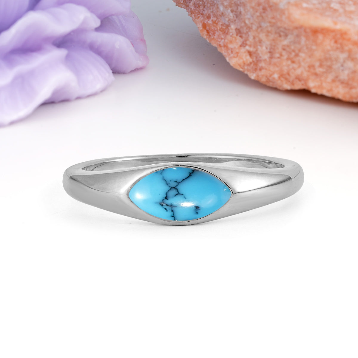 Unique Inset Marquise Cut Turquoise Engagement Ring - Additional view