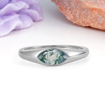 Unique Inset Marquise Cut Moss Agate Engagement Ring - Additional view