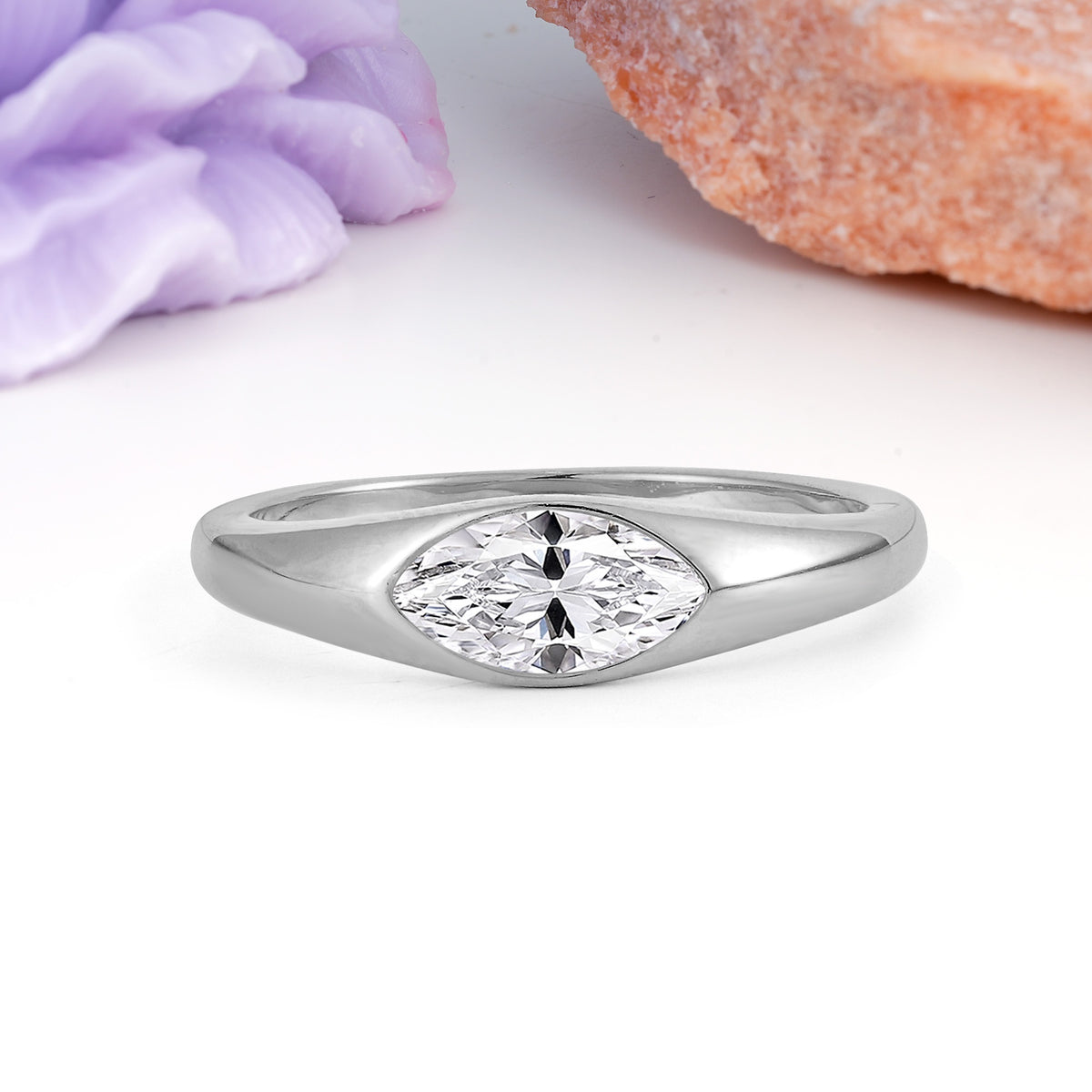 Unique Inset Marquise Cut Lab Diamond Engagement Ring - Additional view