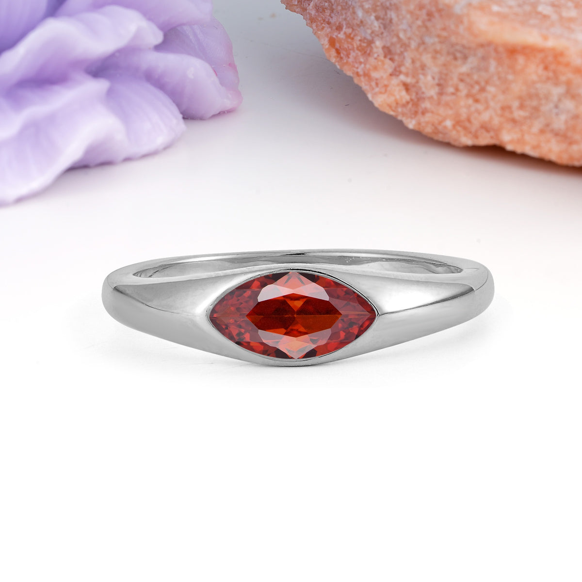 Unique Inset Marquise Cut Garnet Engagement Ring - Additional view