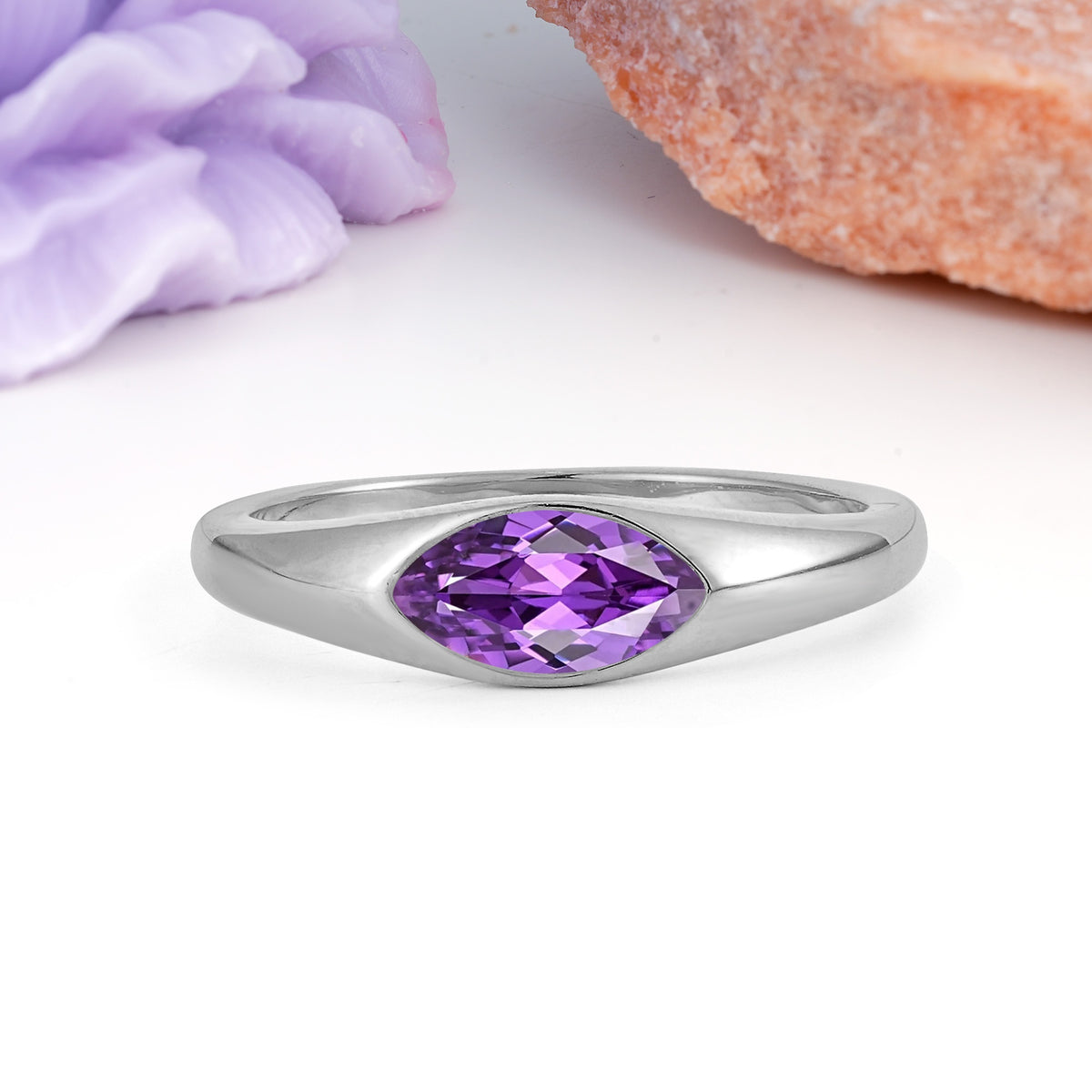 Unique Inset Marquise Cut Amethyst Engagement Ring - Additional view