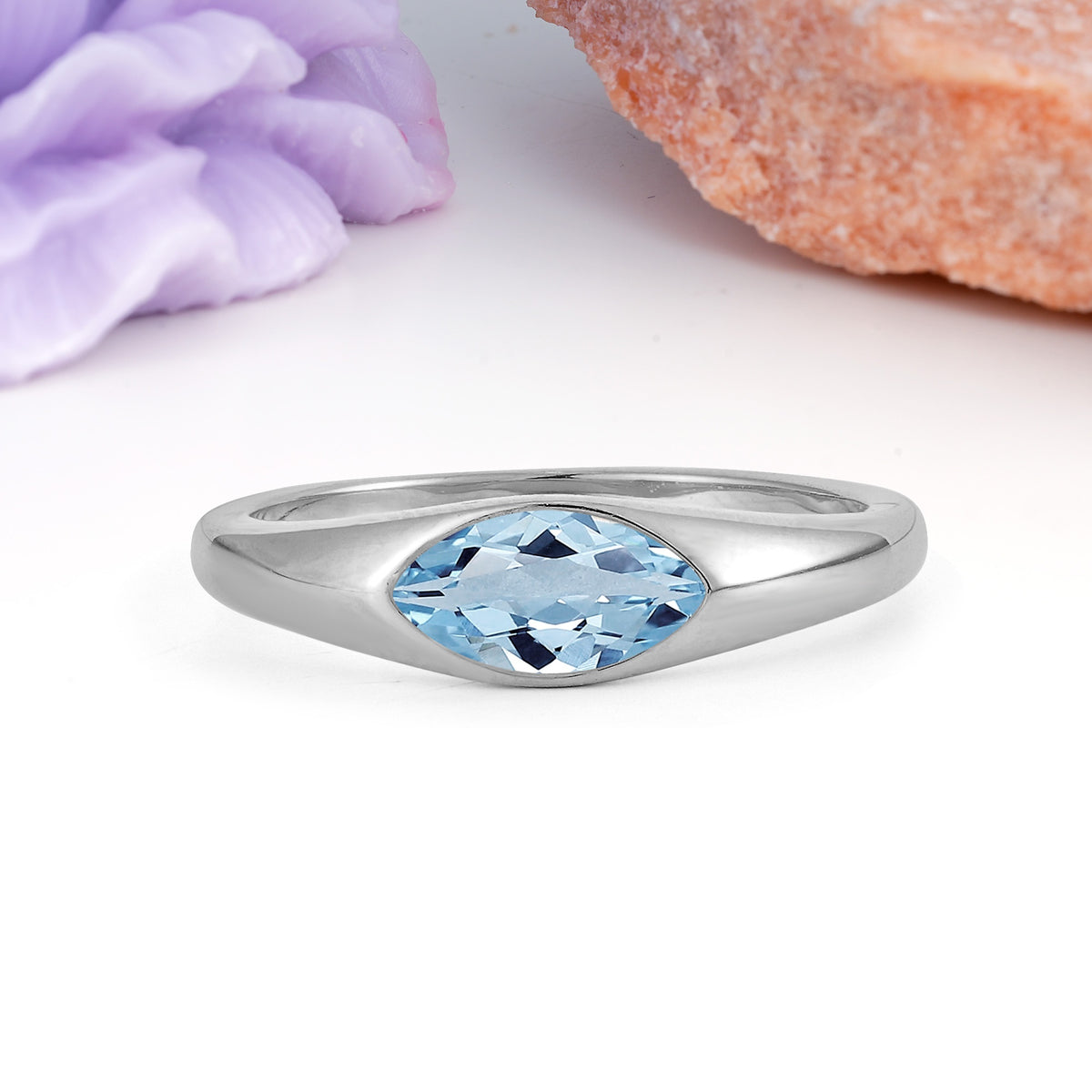 Unique Inset Marquise Cut Aquamarine Engagement Ring - Additional view
