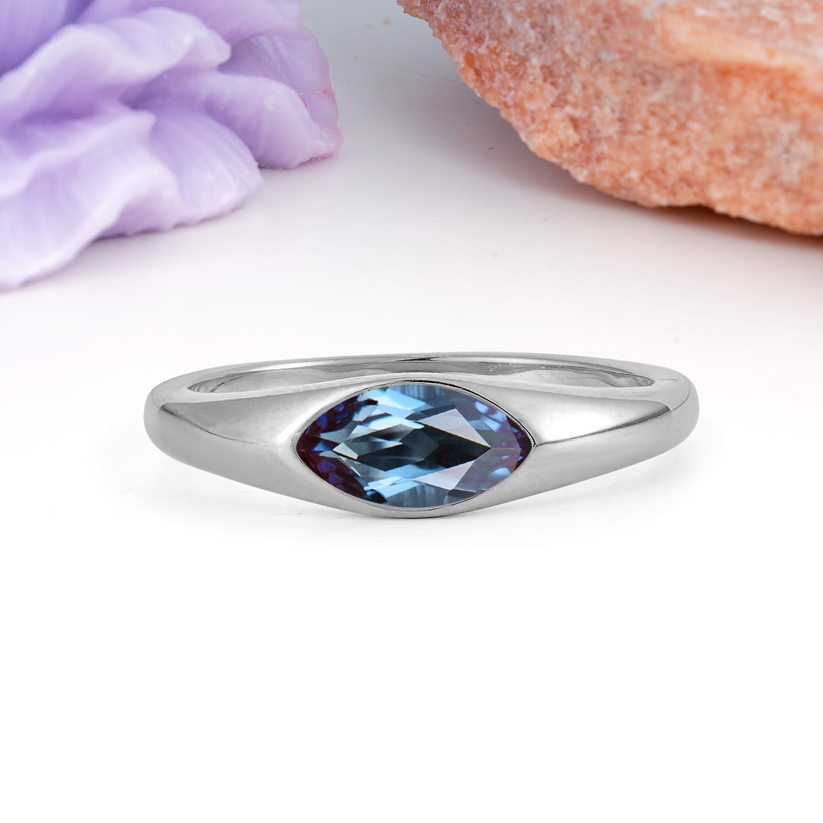 Unique Inset Marquise Cut Alexandrite Engagement Ring - Additional view
