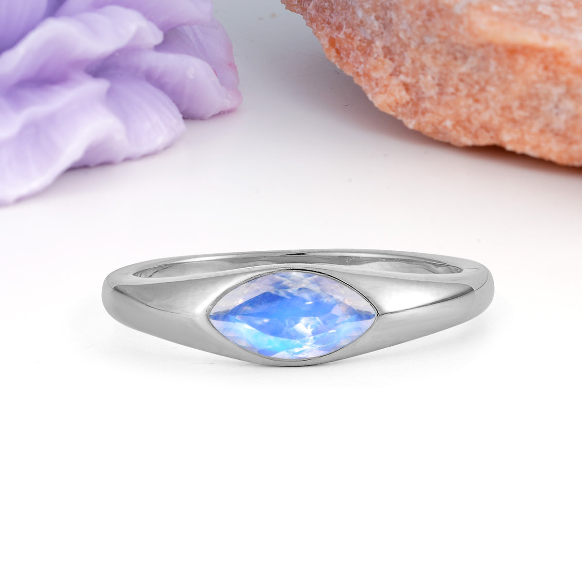 Unique Inset Marquise Cut Moonstone Engagement Ring - Additional view