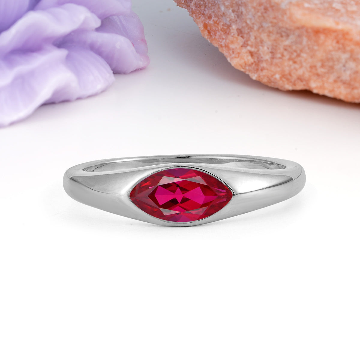 Unique Inset Marquise Cut Ruby Engagement Ring - Additional view