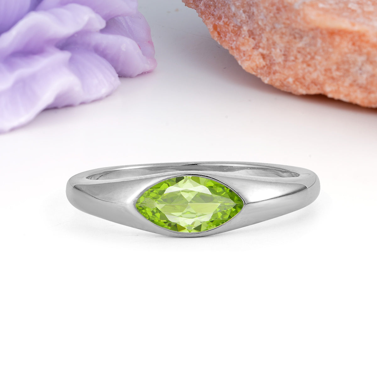 Unique Inset Marquise Cut Peridot Engagement Ring - Additional view