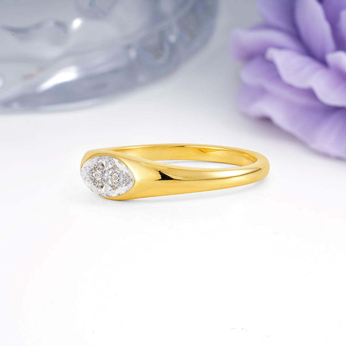 Unique Inset Marquise Cut Moissanite Engagement Ring - Additional view