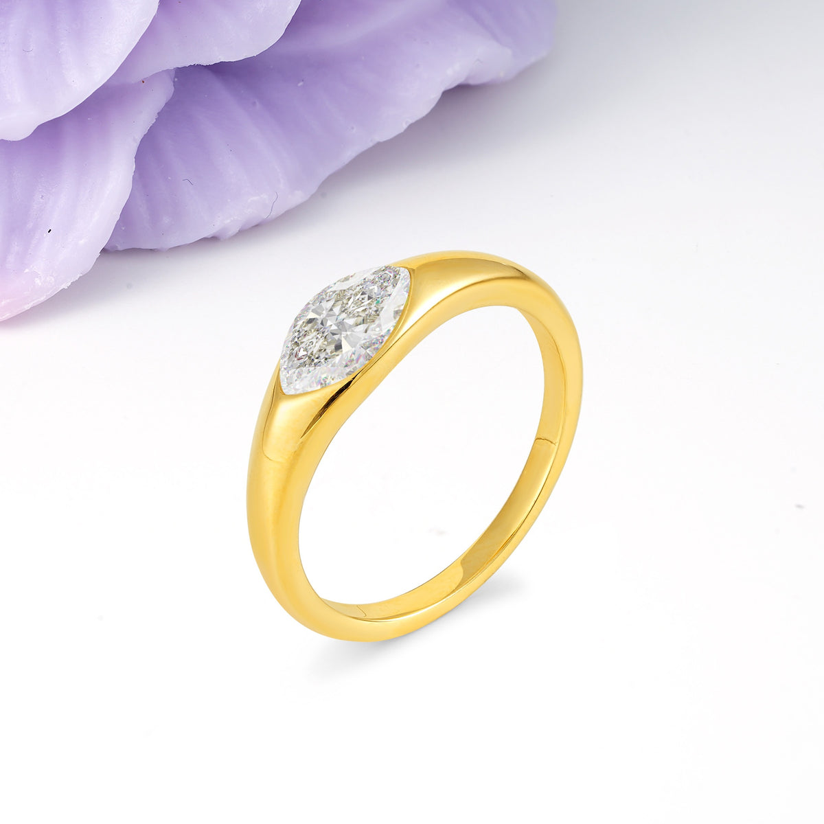 Unique Inset Marquise Cut Moissanite Engagement Ring - Additional view