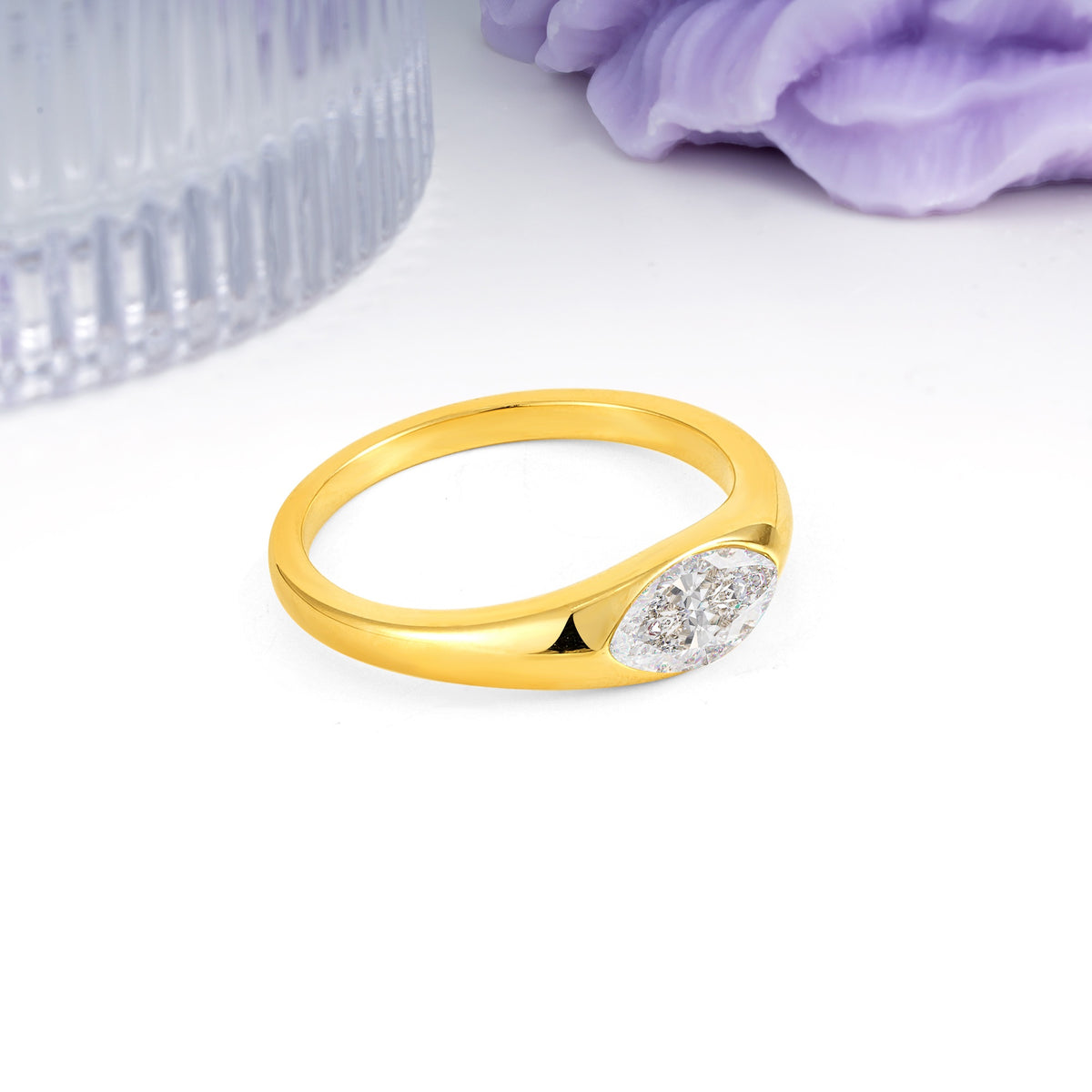 Unique Inset Marquise Cut Moissanite Engagement Ring - Additional view