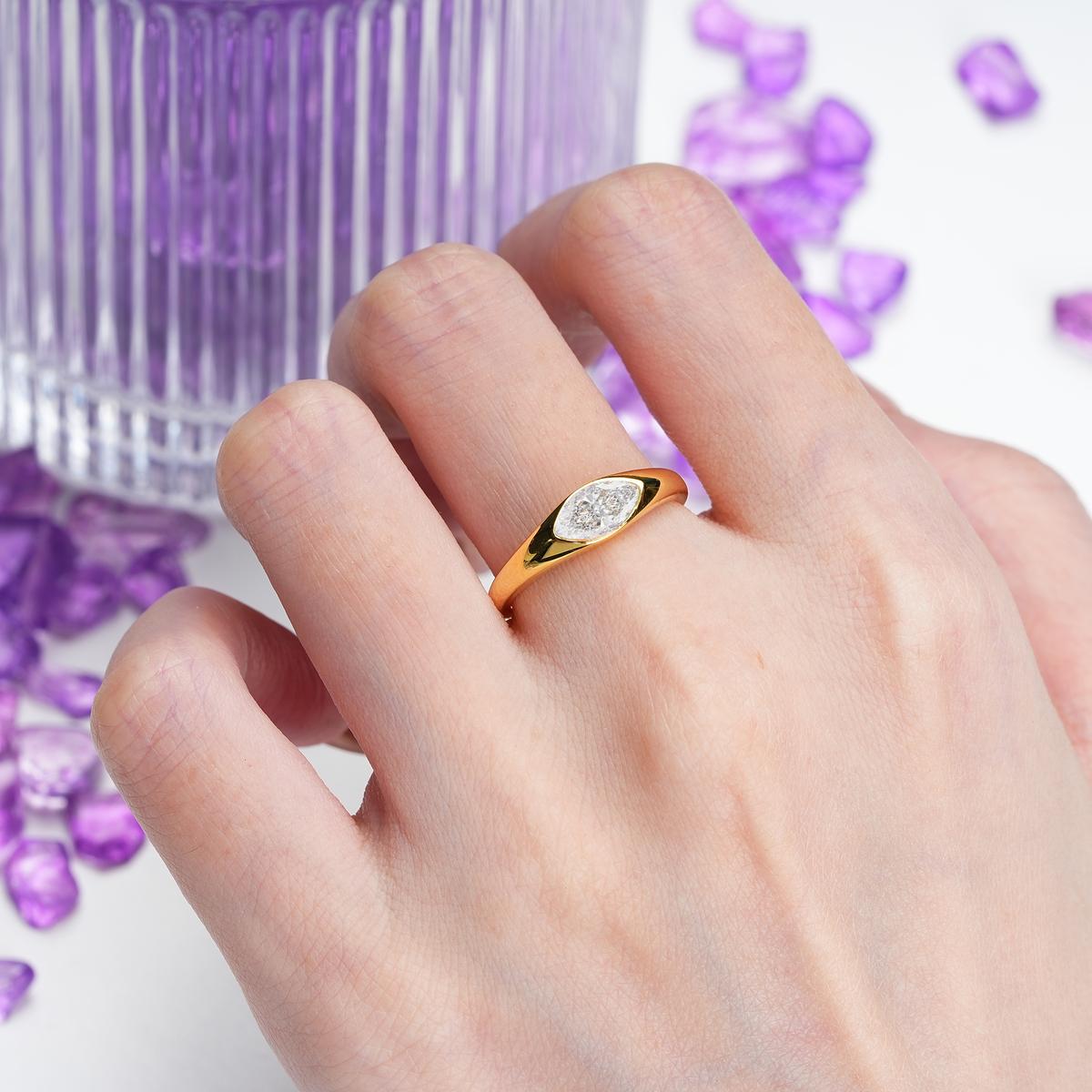 Unique Inset Marquise Cut Moissanite Engagement Ring