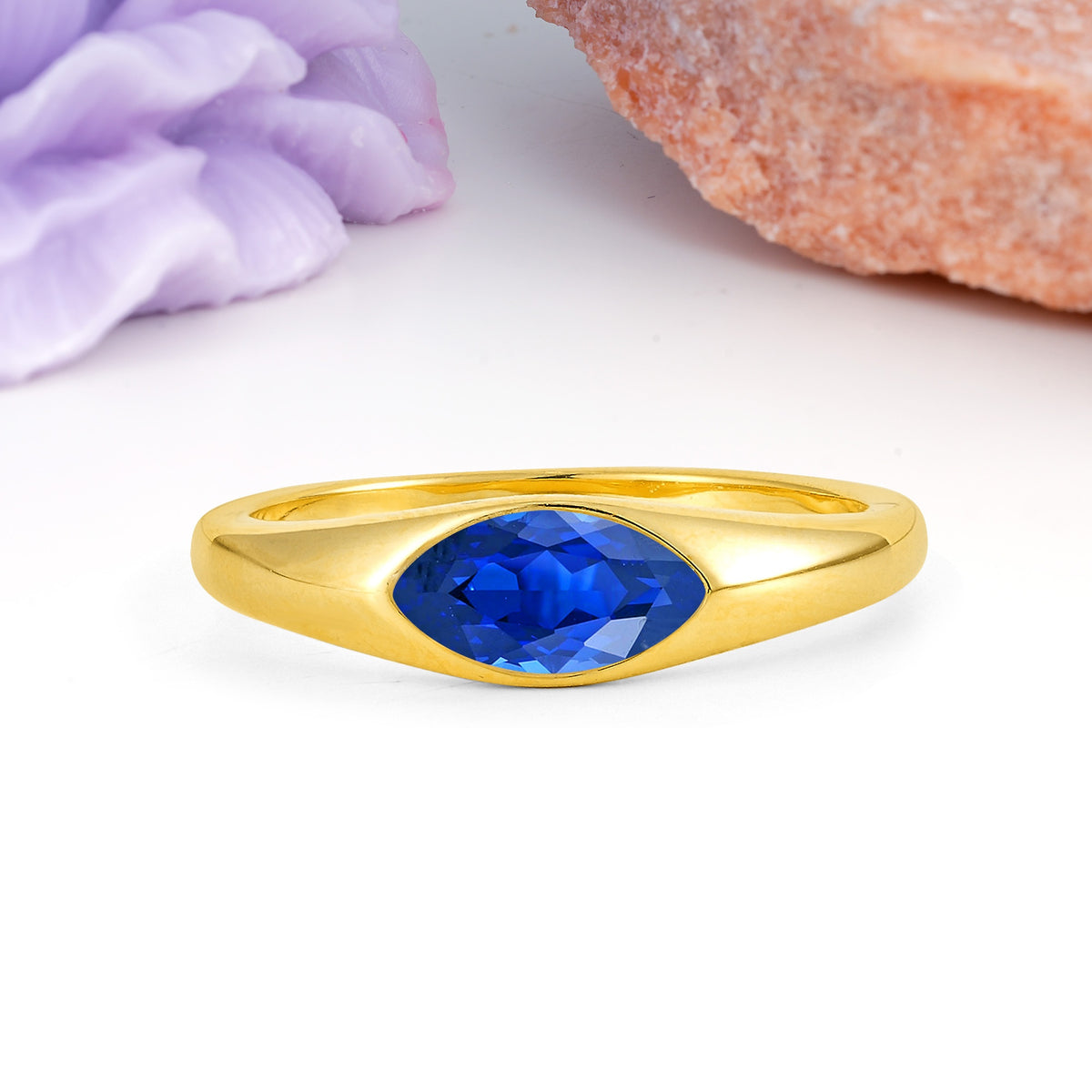 Unique Inset Marquise Cut Sapphire Engagement Ring - Additional view